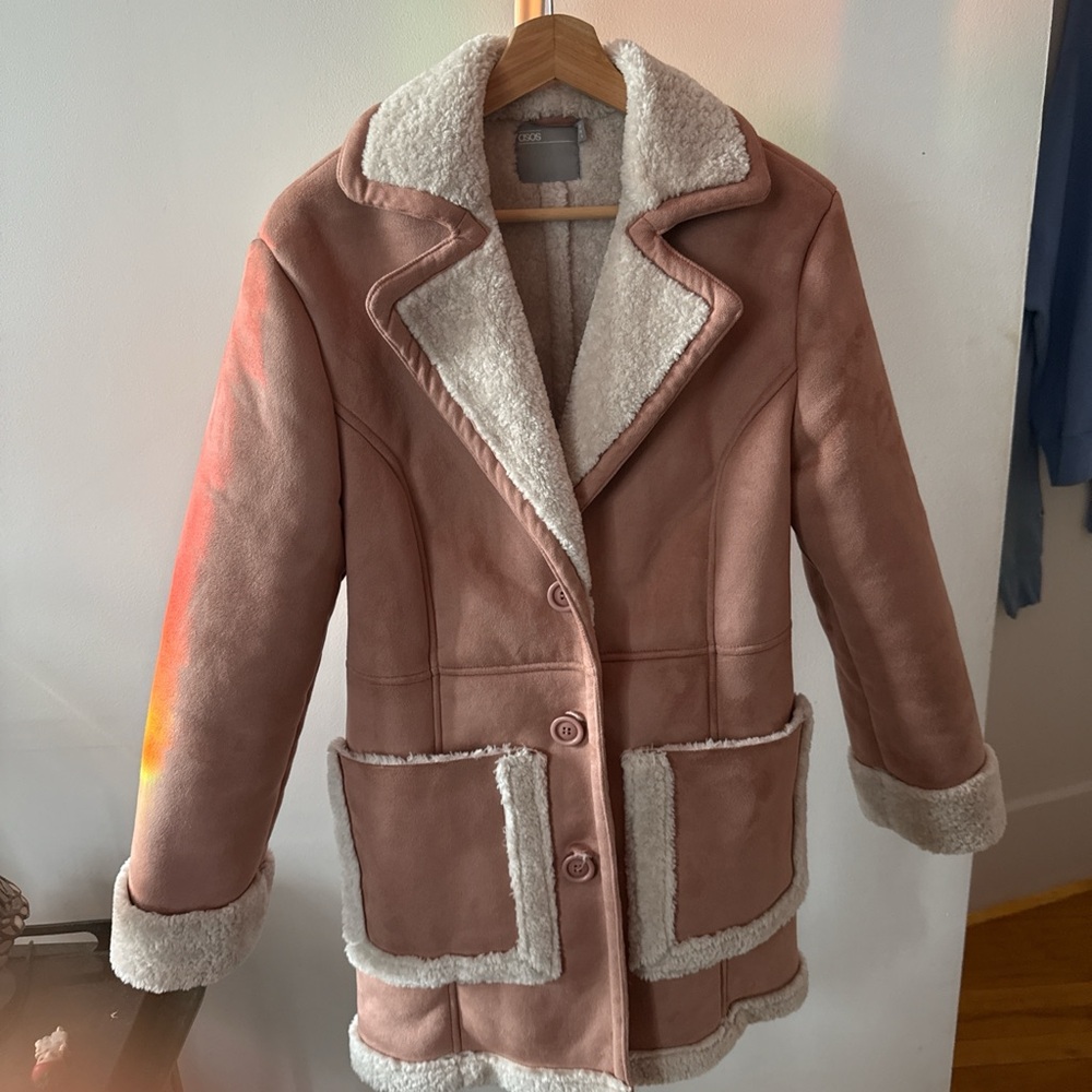 ASOS Teddy Jacket in Soft Pink and Cream